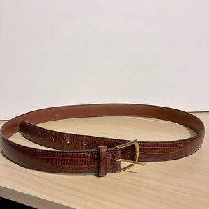 Vintage Brown Croc Embossed Full Grain Leather Belt Brass Buckle Classic Sz 36